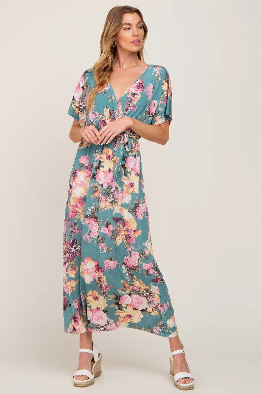 Jade Floral Wrap Front Waist Tie Maxi DressT-shirt Dress