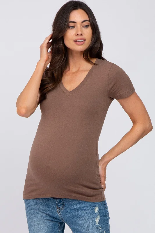 Mocha V-Neck Short Sleeve Maternity TopVNeckTopNinja