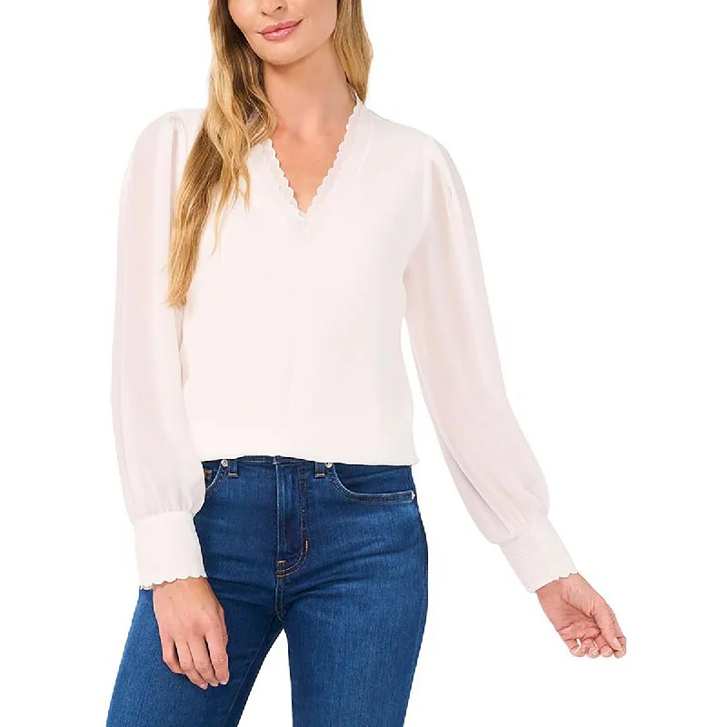 Womens Scalloped V-Neck BlouseVNeckTopApex