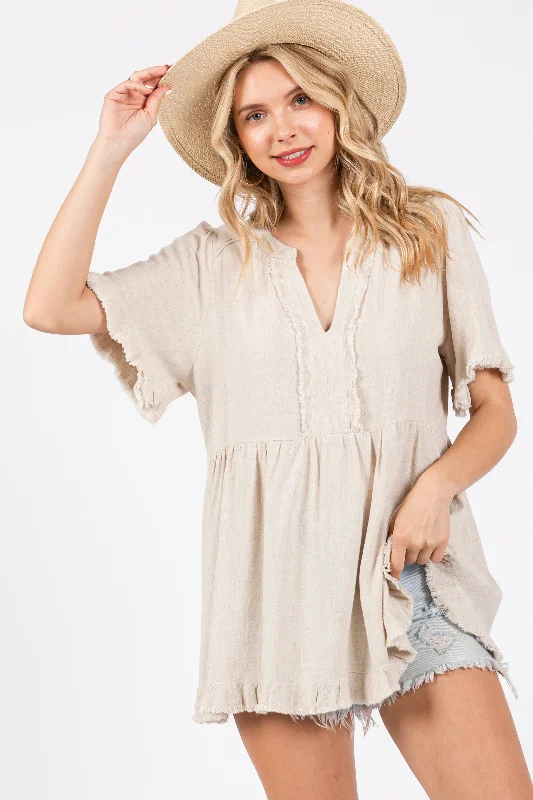 Off-Shoulder Short Sleeve TopsBeige Short Sleeve Top