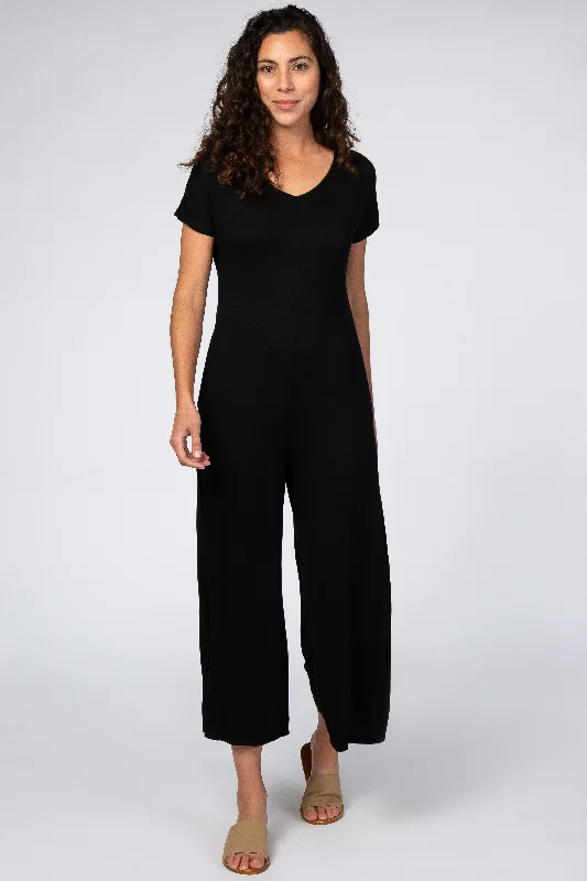 Formal Short Sleeve TopsBlack Short Sleeve Wide Leg Jumpsuit