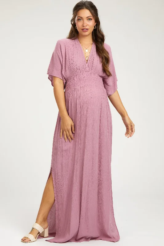 Mauve Lightweight Deep V-Neck Maternity Maxi DressVNeckTopPro