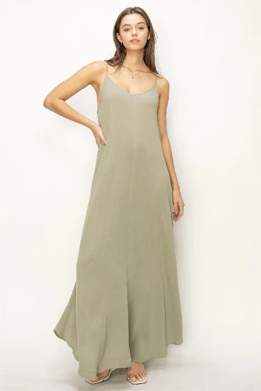 Light Olive Lightweight Sleeveless V-Neck Maxi DressVNeckTopShift