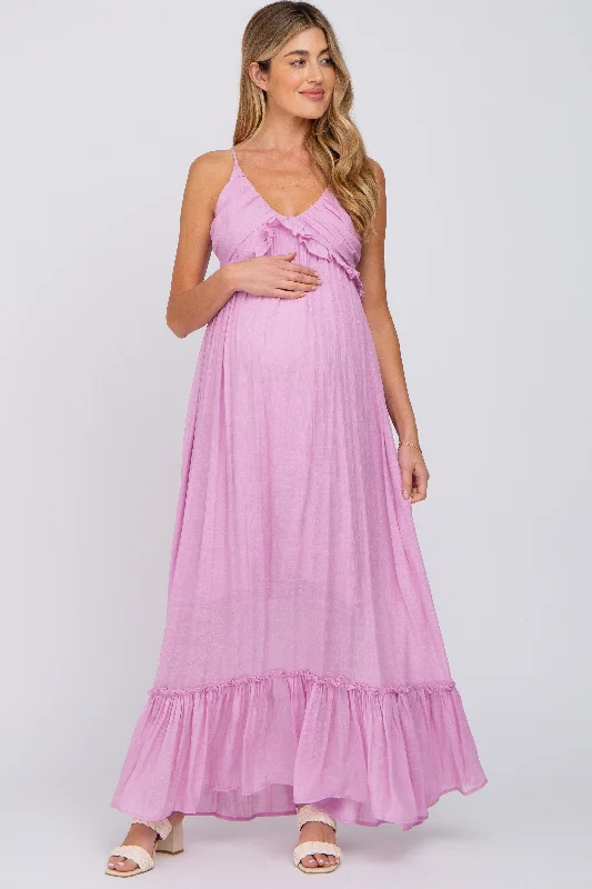 Lavender Sleeveless Ruffle V-Neck Maternity Maxi DressVNeckTopEcho