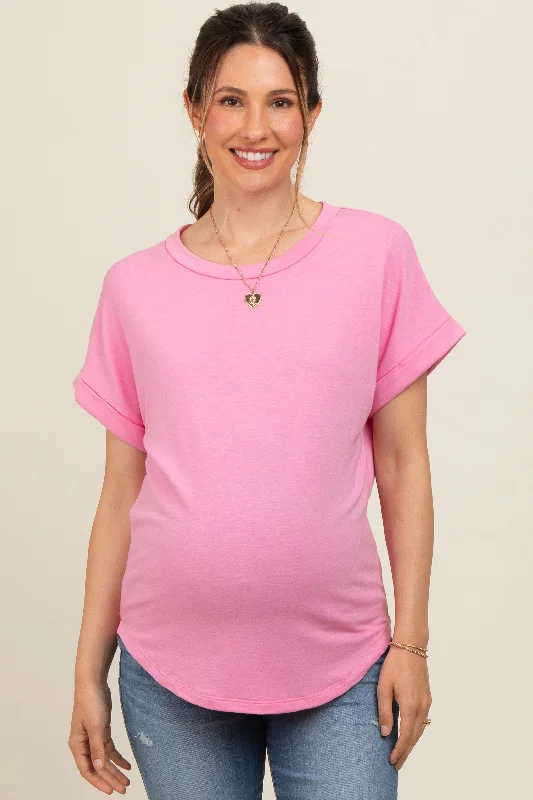 Athletic Short Sleeve TopsPink Short Sleeve Terry Maternity Top