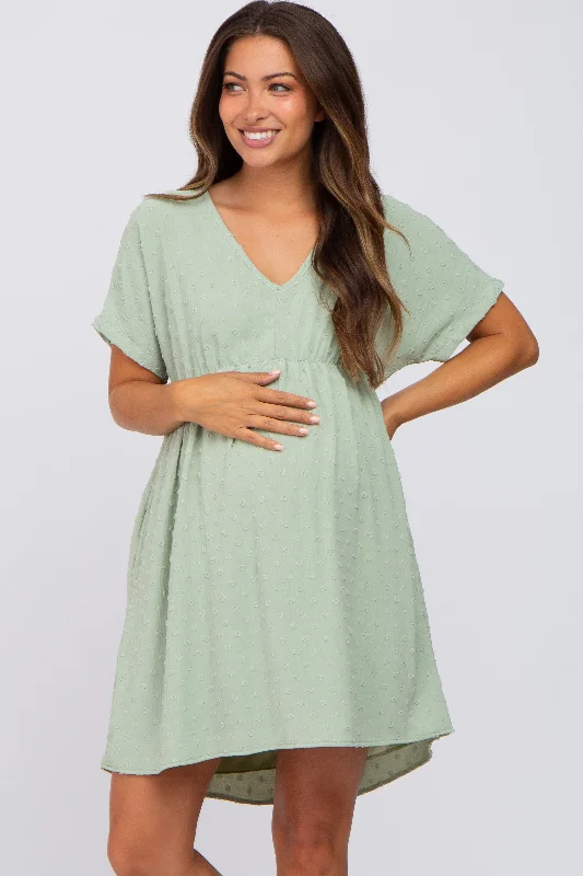 Light Green Swiss Dot V-Neck Maternity DressVNeckTopCurrent