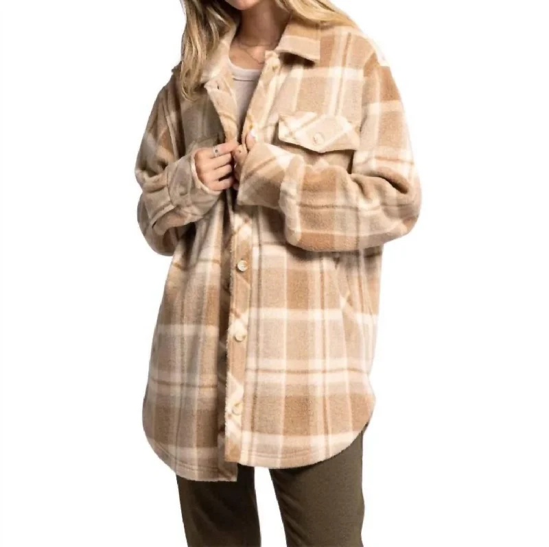 Tullis Jacket In Beige Multi PlaidSherpa Jackets