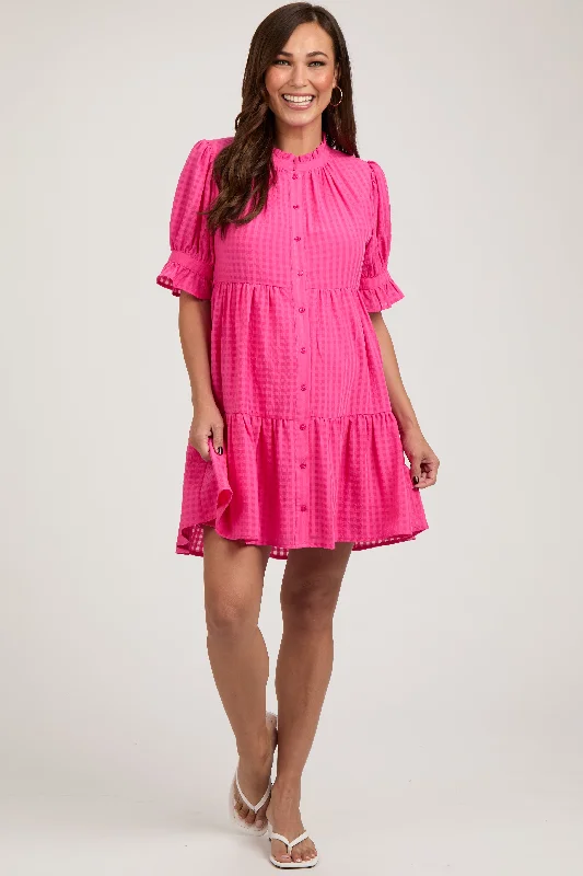 Gym Short Sleeve TopsFuchsia Buttoned Down Short Sleeve Maternity Dress