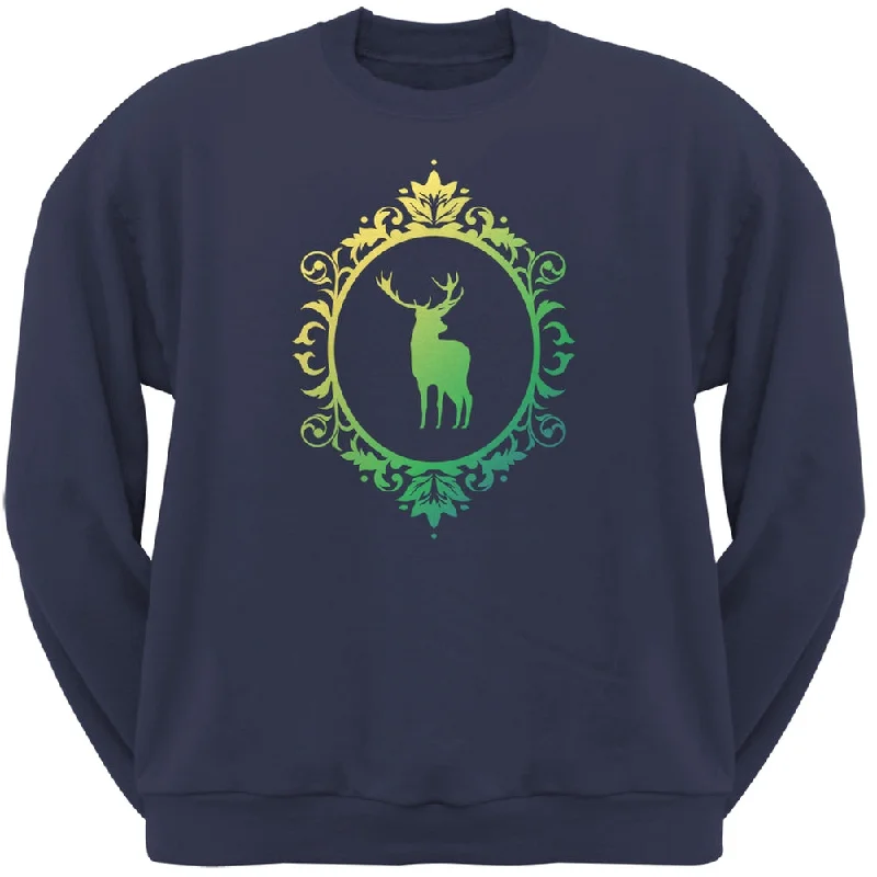 Deer Silhouette Navy Adult Crew Neck SweatshirtCrewneckweb