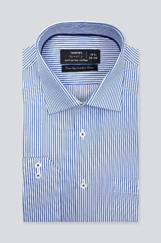 Dark Blue Bengal Stripe Formal Men ShirtMetallic Shirts