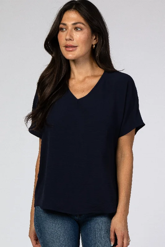 Reflective Short Sleeve TopsNavy Short Sleeve Blouse