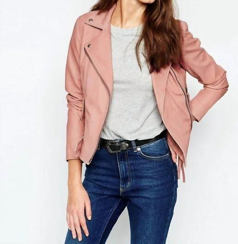 Holmdale Leather Moto Biker Jacket In PinkCollege Jackets