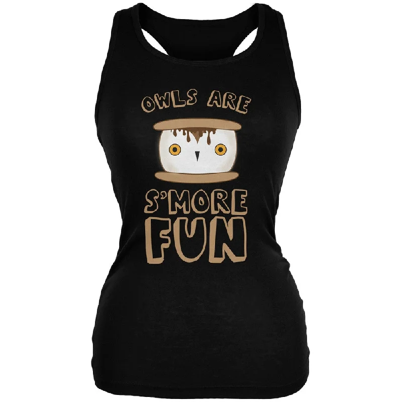 Athletic singletOwl Are S'More Fun Black Juniors Soft Tank Top