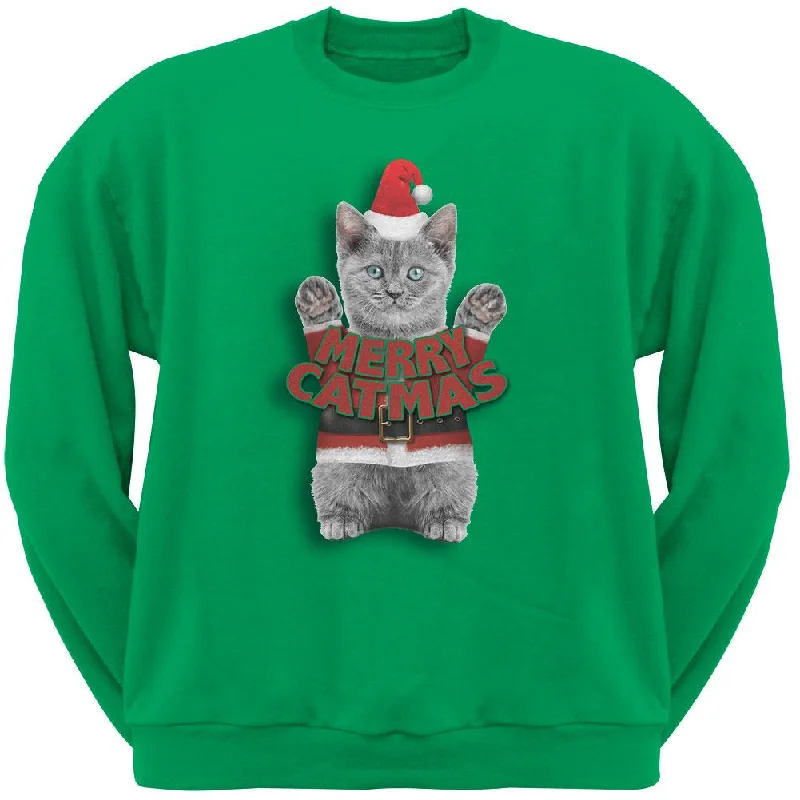 Merry Catmas Santa Christmas Cat Green Crew Neck SweatshirtCrewneckprint