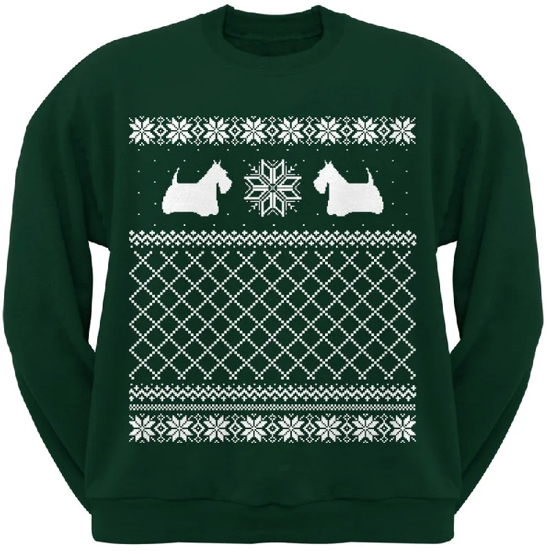 Scottish Terrier Ugly Christmas Sweater Dark Green Crew Neck SweatshirtCrewneckstyle