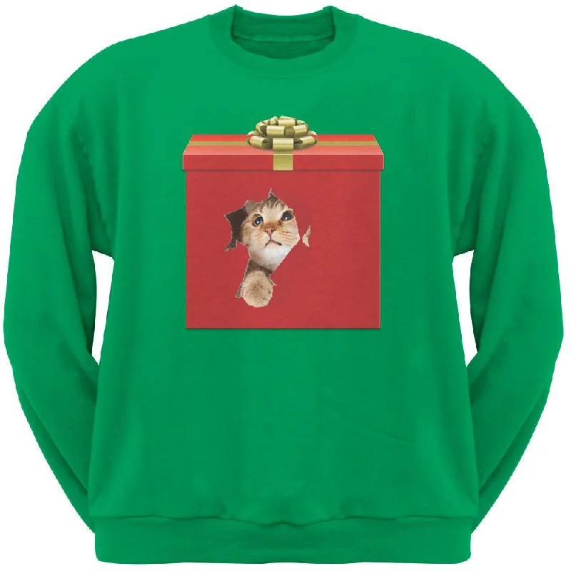 Christmas Present Cat Green Crew Neck SweatshirtCrewneckpattern