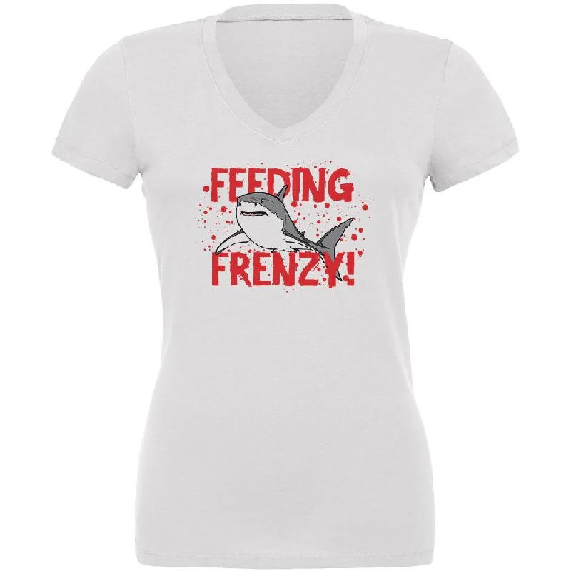 Shark Bloody Feeding Frenzy Juniors V-Neck T ShirtVNeckTopAura