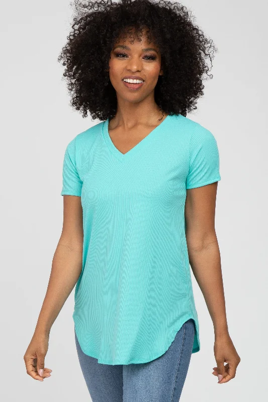 Mint Ribbed V-Neck Short Sleeve TopVNeckTopEdge