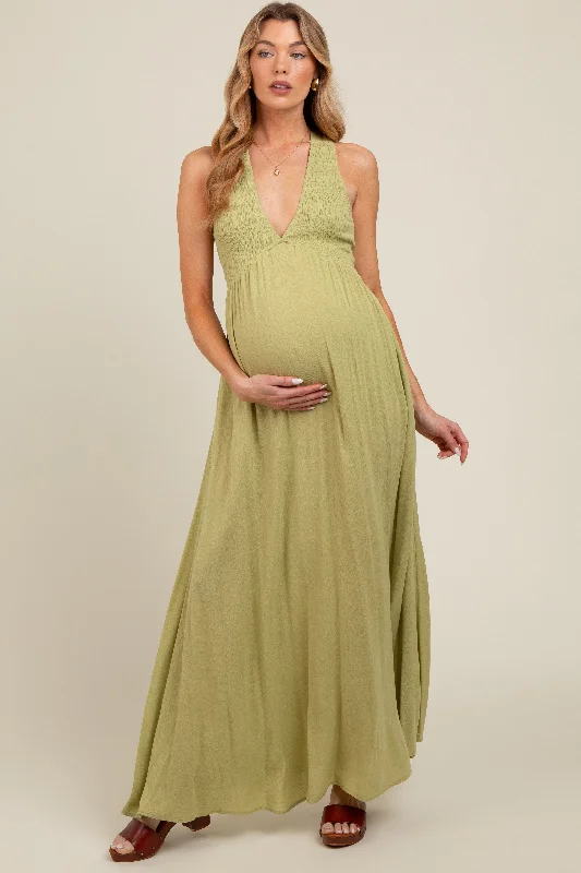 Lime Deep V-Neck Cross Back Maternity Maxi DressVNeckTopNova