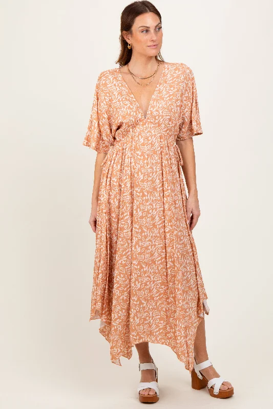 Peach Floral V-Neck Flutter Sleeve Maxi DressVNeckTopSapphire