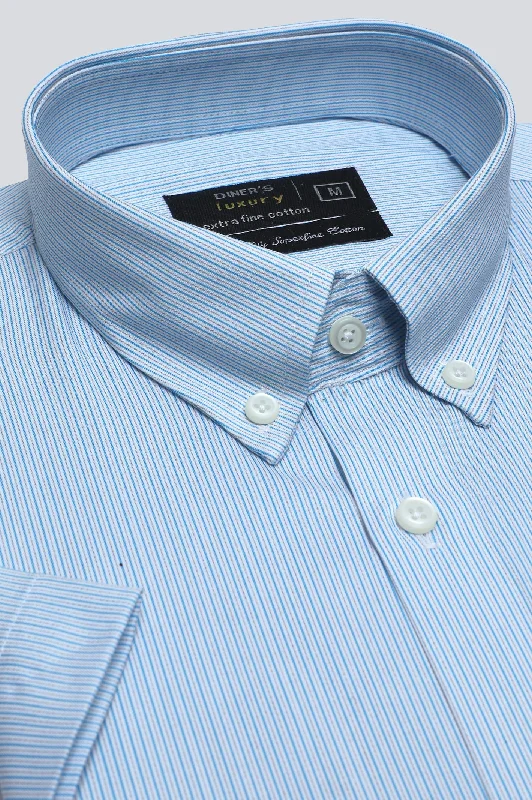 Teal Pin Stripe Formal Luxury Shirt (Half Sleeves)Limited Edition Shirts