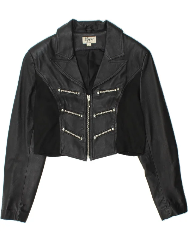 YUPPIE Womens Biker Jacket UK 10 Small Black PolyesterHooded Jackets