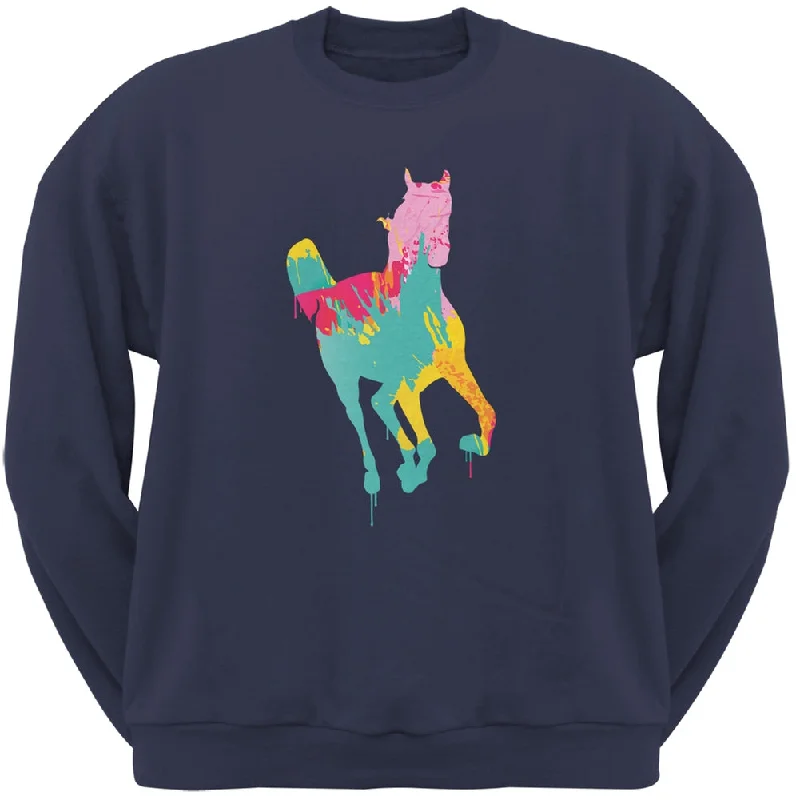 Splatter Horse Navy Adult Crewneck SweatshirtCrewneckcrypto