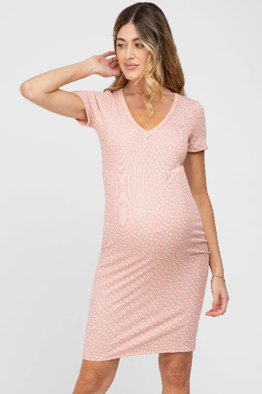 Light Pink Ditsy Floral V-Neck Maternity DressVNeckTopCanyon