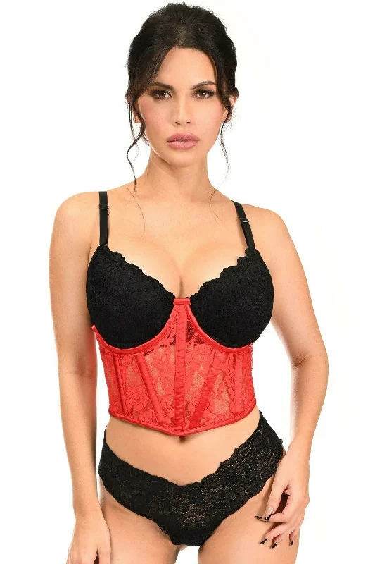 Lavish Red Sheer Lace Underwire Waist Cincher Corset