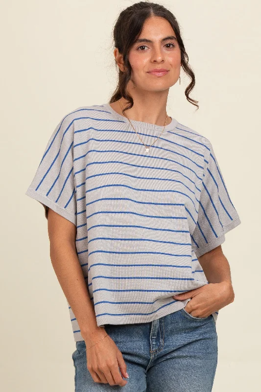 Sleep Short Sleeve TopsGrey Striped Boxy Short Sleeve Top