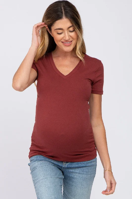 Rust V-Neck Short Sleeve Maternity TopVNeckTopSpartan