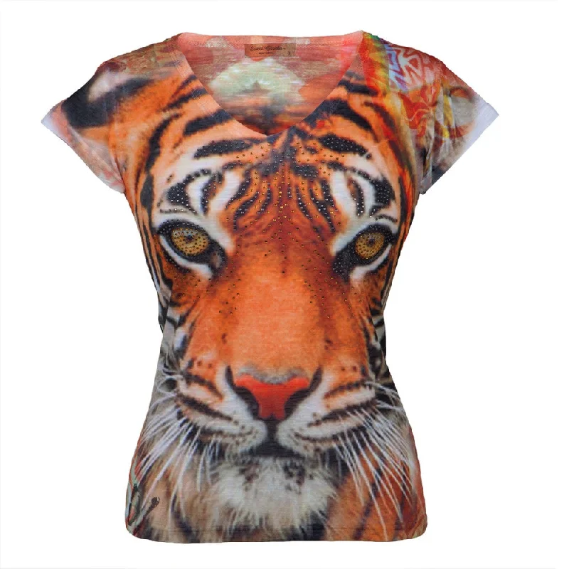 Bengal Tiger Portrait Juniors V-Neck T-ShirtVNeckTopEmerald