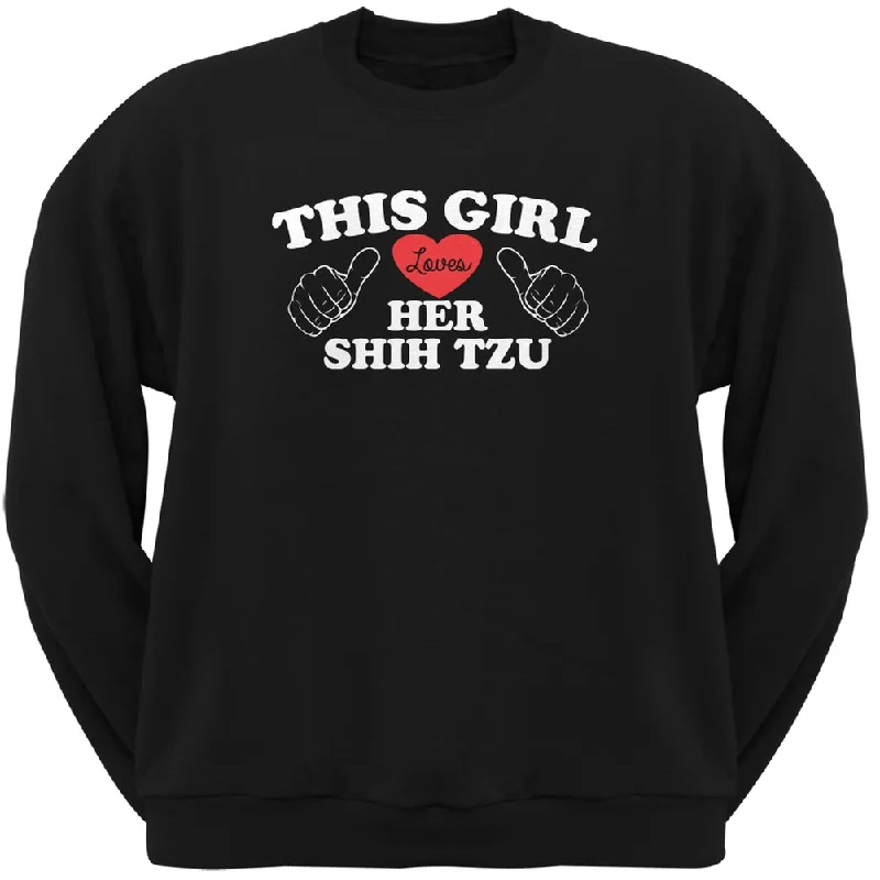 This Girl Loves Her Shih Tzu Black Adult Crew Neck SweatshirtCrewnecklook