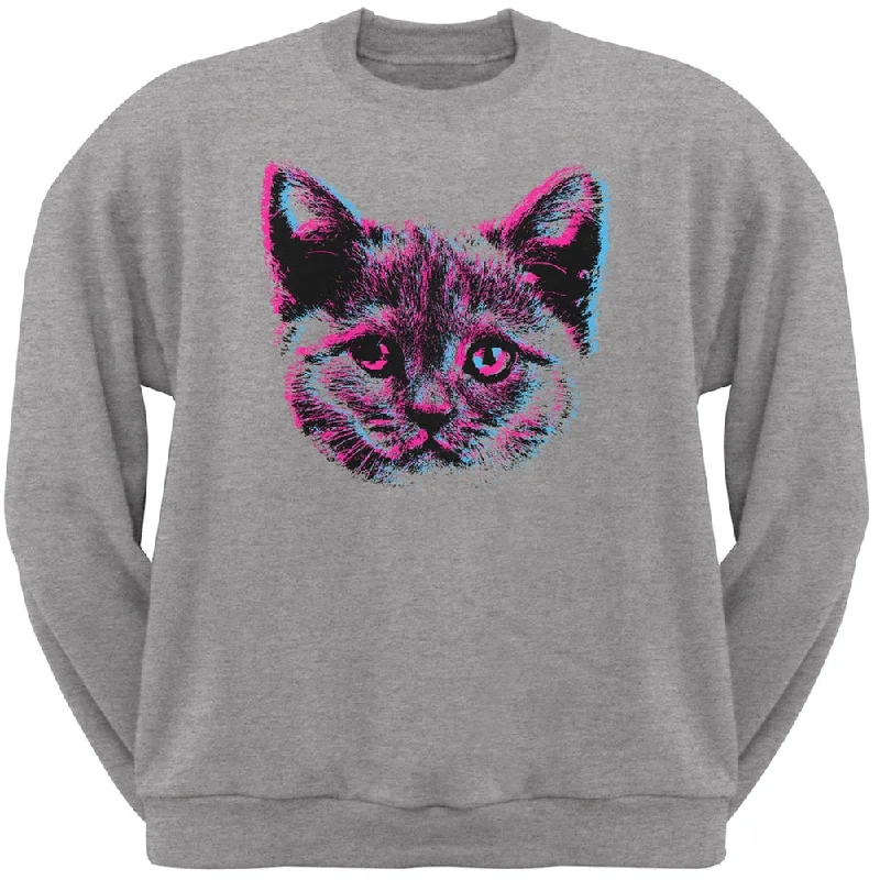 3D Cat Face Grey Adult Crew Neck SweatshirtCrewnecksleeve