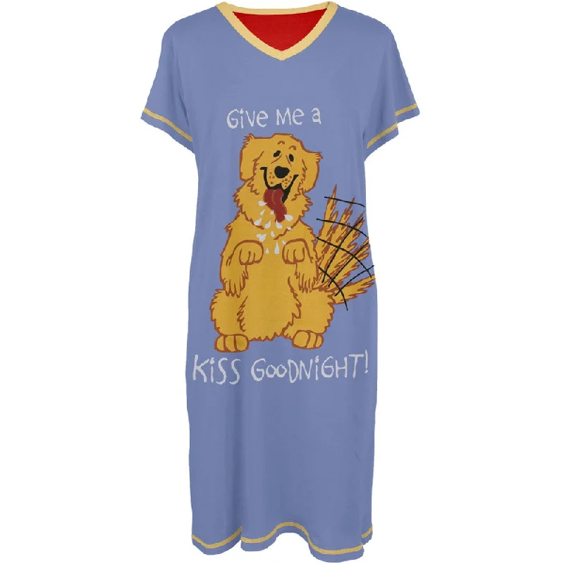 Dog Kiss Goodnight Women's V-Neck NightshirtVNeckTopGold