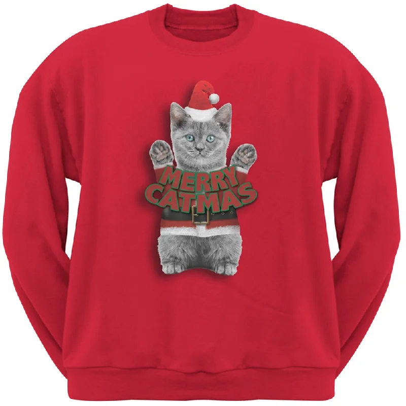 Merry Catmas Santa Christmas Cat Red Crew Neck SweatshirtCrewnecktech