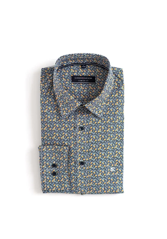 Casa Moda Geo Diamond Print Shirt, Yellow & Navy MultiCotton Shirts