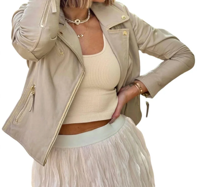 Christy Metallic Leather Jacket In Off White/goldLace-Up Jackets