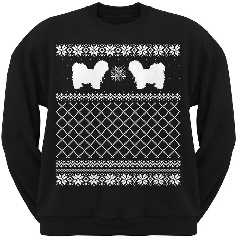 Lhasa Apso Black Adult Ugly Christmas Sweater Crew Neck SweatshirtCrewneckwoven