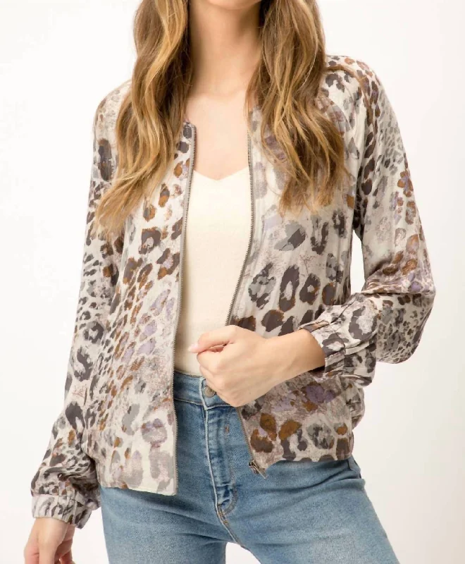 Leopard Bomber Jacket In MauveSuede Jackets