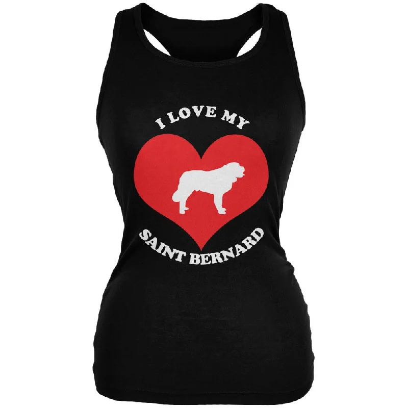 Compression jacketValentines I Love My Saint Bernard Black Juniors Soft Tank Top