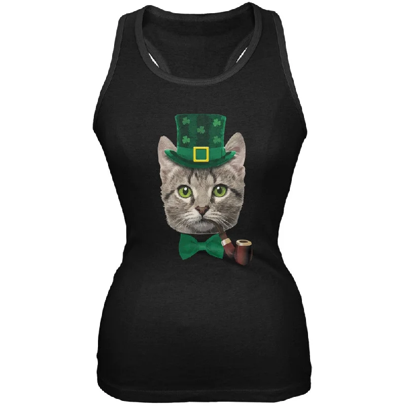 Performance teeSt. Patrick's Funny Cat Black Juniors Soft Tank Top