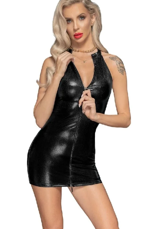 Snake wet look mini-dress with front zipperMini Dress