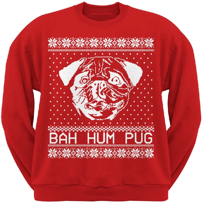 Bah Hum Pug Ugly Christmas Sweater Red Adult Crew Neck SweatshirtCrewnecktimeless