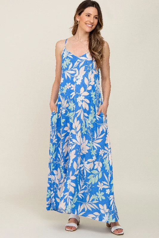 Blue Floral V-Neck Maternity Maxi DressVNeckTopDrift