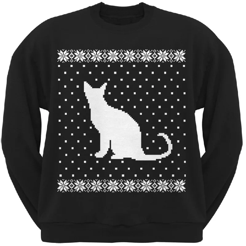 Big Cat Ugly Christmas Sweater Black Crew Neck SweatshirtCrewneckvr