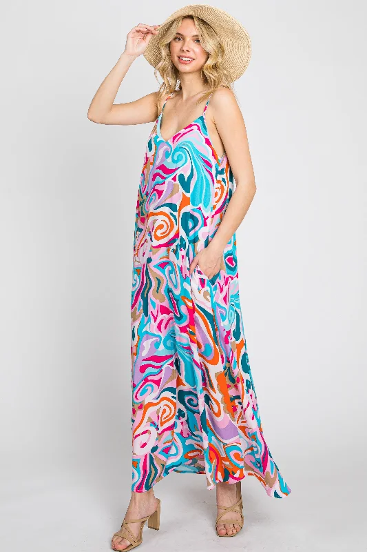 Multi-Color Sleeveless V-Neck Maxi DressT-shirt Dress