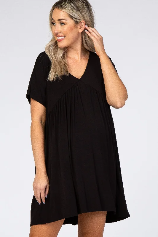 Black V-Neck Dolman Maternity DressDenim Dress