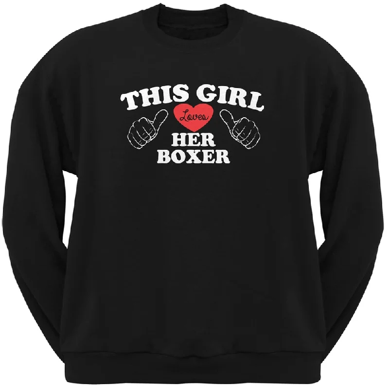 Valentine's Day - This Girl Loves Her Boxer Black Adult Crew Neck SweatshirtCrewneckvintage