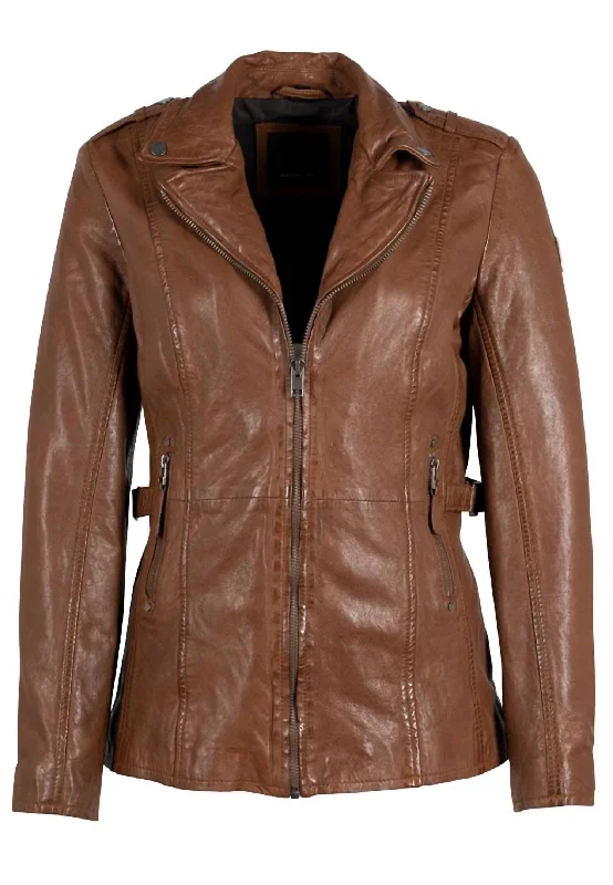 Women's Yellie Leather Jacket In CognacSequined Jackets